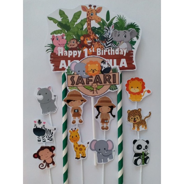 TOPPER CAKE KUE KARAKTER ANIMAL HEWAN SAFARI CUSTOM NAMA