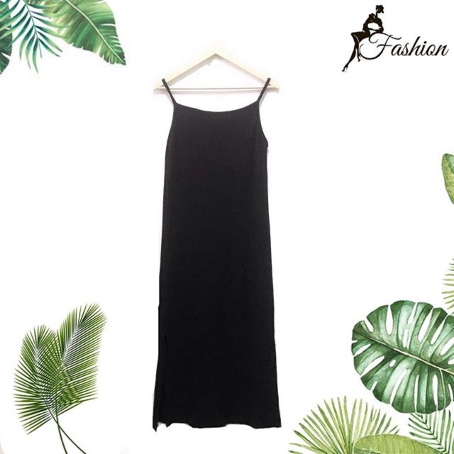 DRESS HITAM PANJANG KEKINIAN KOREAN STYLE BELAH PINGGIR