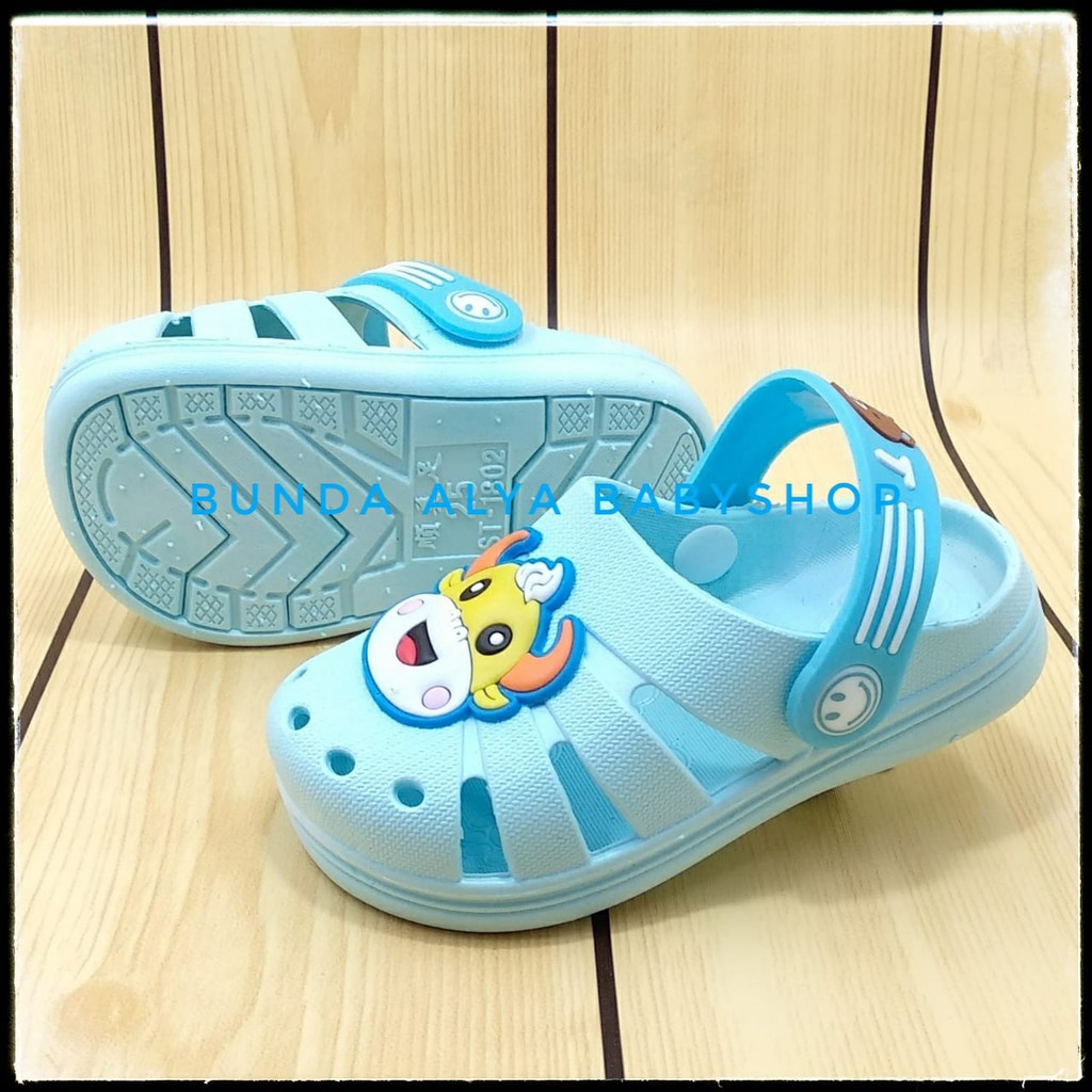 Sendal Anak Laki Import Usia 6 Bulanan Elastis BIRU MUDA - Sandal Anak Cowok Motif COW Karet Anti Licin