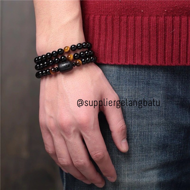 Gelang Lilit Dragon Phoenix Triple Natural Stone asli buddhist bracelet buddha budha om mani padme