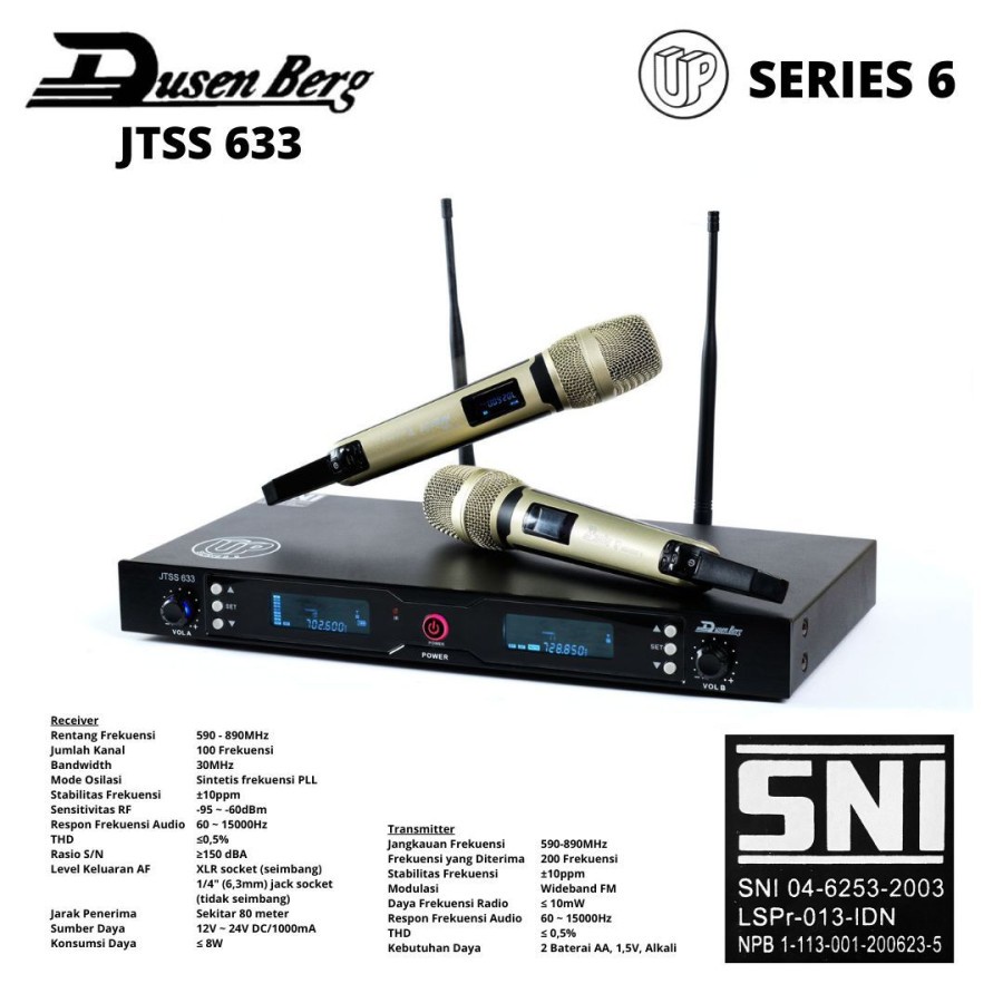 Mic Wireless Dusenberg JTSS 633 UP 6 Series UHF 2 Mic Handle Pegang Original