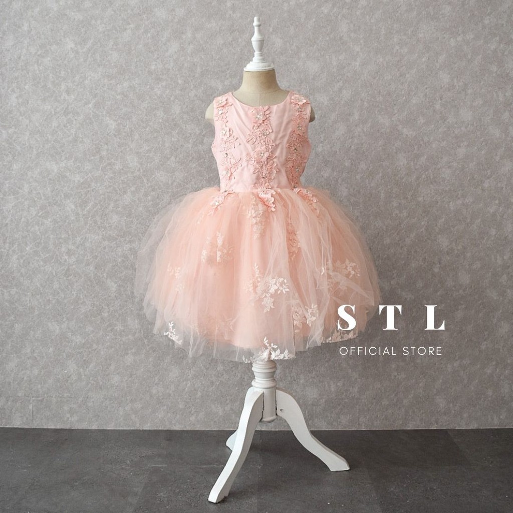 Freya Dress Anak Perempuan Brokat Lace Motif Kristal Tile Tutu Impor (HJA3)