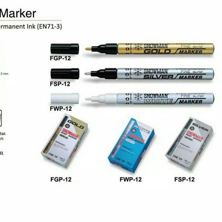 

[PROMO 7JF85] Spidol Snowman Permanen Marker Fine Tip Gold FGP-12 Silver FSP-12 White FWP-12 Harga P