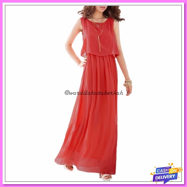 Long Dress Korea Round Neck Lengan Panjang Warna Putih Sexy Elega MT913 Long Dress Tanpa Lengan Wani