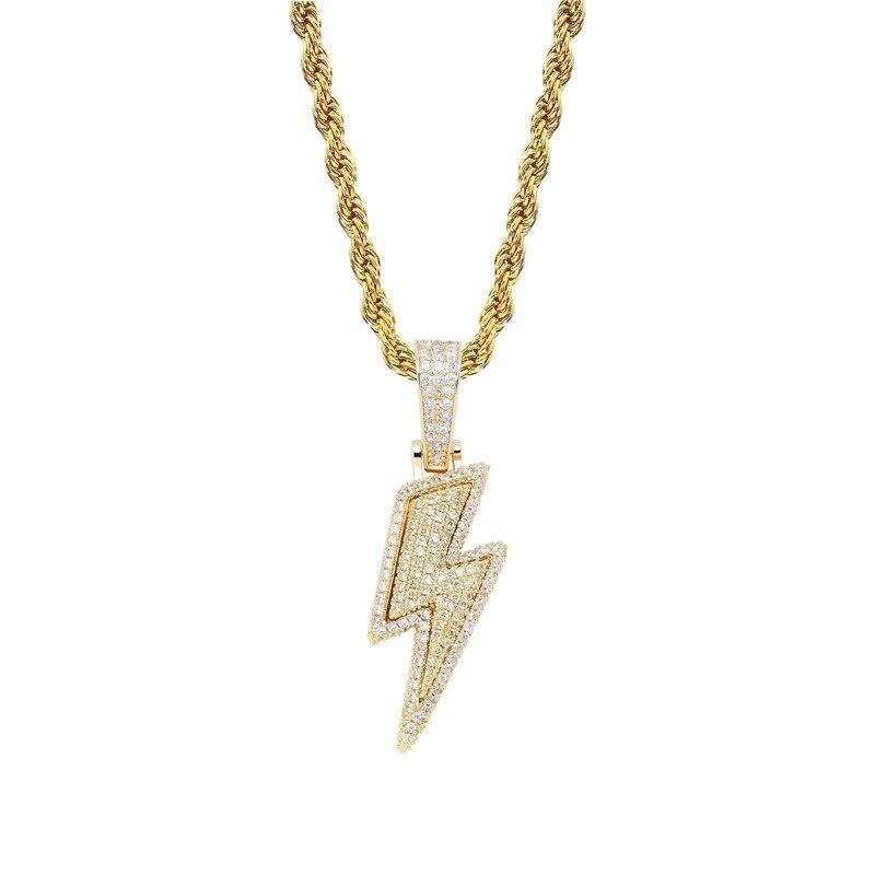 Kalung Liontin Petir Aksen Zircon Gaya Retro Hip Hop Untuk Pria