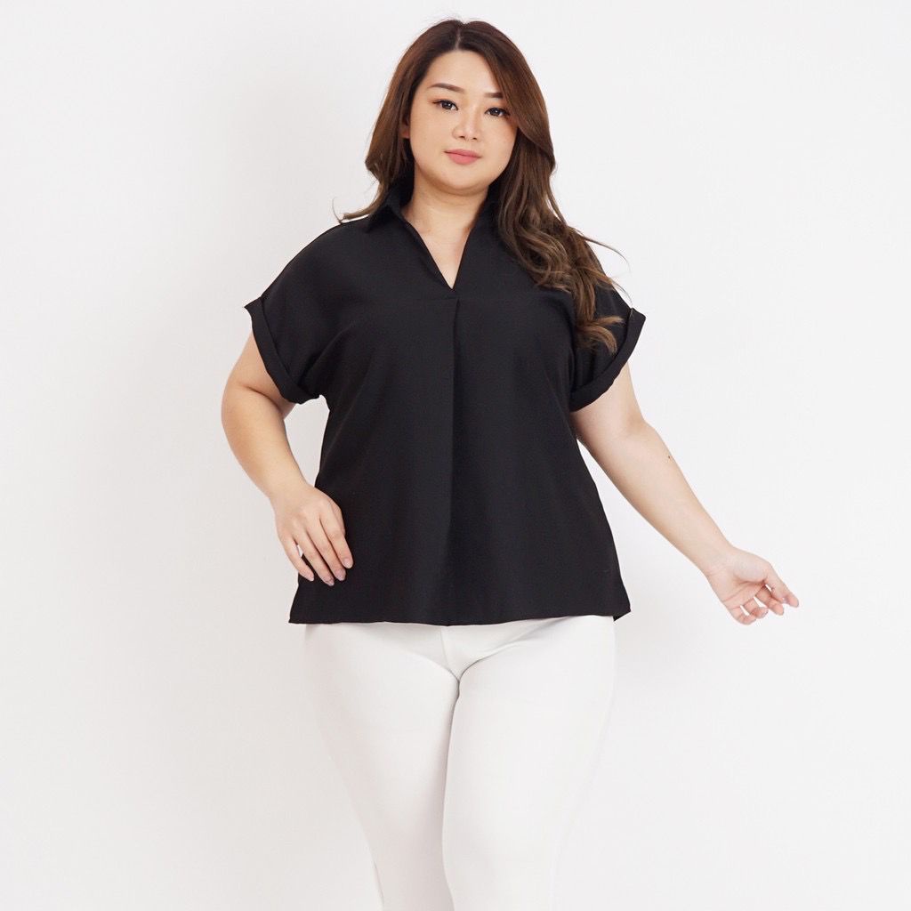 BEFAST - ZFS OOTD Wanita Blouse ANGITA / JEAN TWIST TOP / Blouse Wanita / Atasan Wanita Lengan Pendek / Blouse Leher V / Fashion Wanita Casual / Blouse Formal Polos