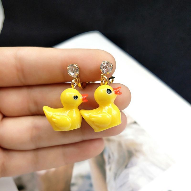 Siy Anting Tusuk Gantung Desain Bebek Kuning Mini Tanpa Tindik Untuk Anak Perempuan