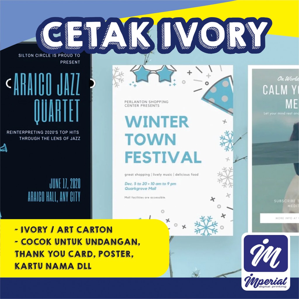 

Cetak Ivory A3+ Custom Desain Artpaper Artcarton 210-310 GSM Cetak Poster Aesthetic Tanpa Minimal Order