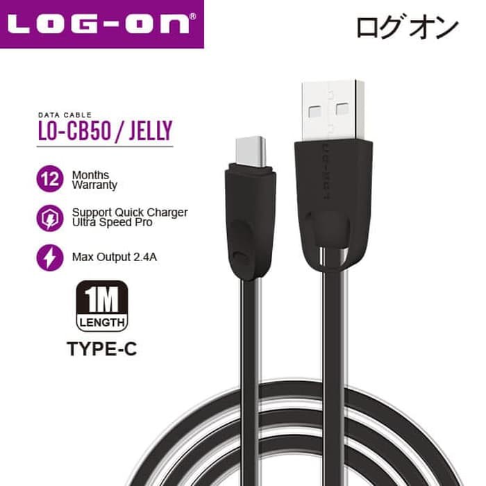 KABEL DATA JELLY LO-CB50 - TYPE C USB CABLE HIGH DATA TRANSMISSION 480MBPS - 1M LOG-ON