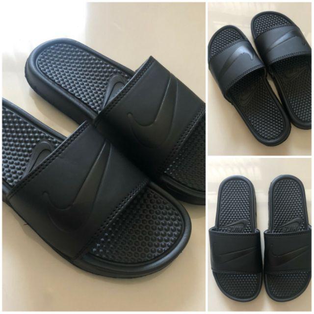 sandal nike benassi swoosh premium original pria wanita-FULL HITAM