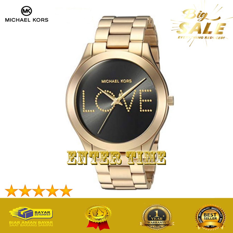 CASHBACK  JAM TANGAN KASUAL WANITA MICHAEL KORS TYPE MK3803 STAINLESS BLACK DIAL JAM TANGAN WANITA I