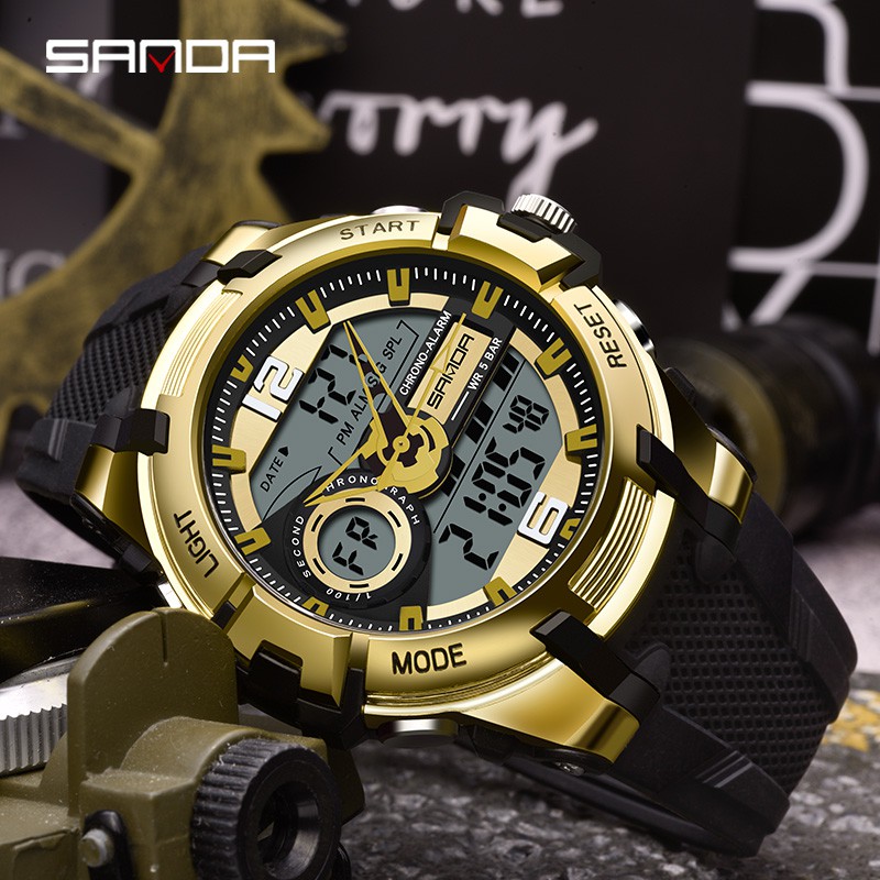 SANDA 6015 Jam Tangan Pria Digital Analog Sport EL Backlight Tali Rubber Anti air WATCHKITE WKOS