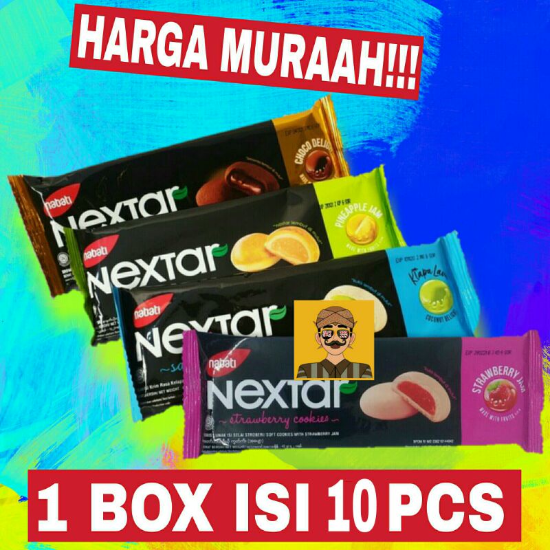 

Nextar Nabati 42gr , 1 box isi 10pcs strwbery,coklat,nanas