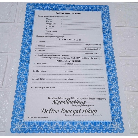 

READY STOCK !!!! DAFTAR RIWAYAT HIDUP/ CURRICULUM VITAE LAMARAN KERJA MURAH