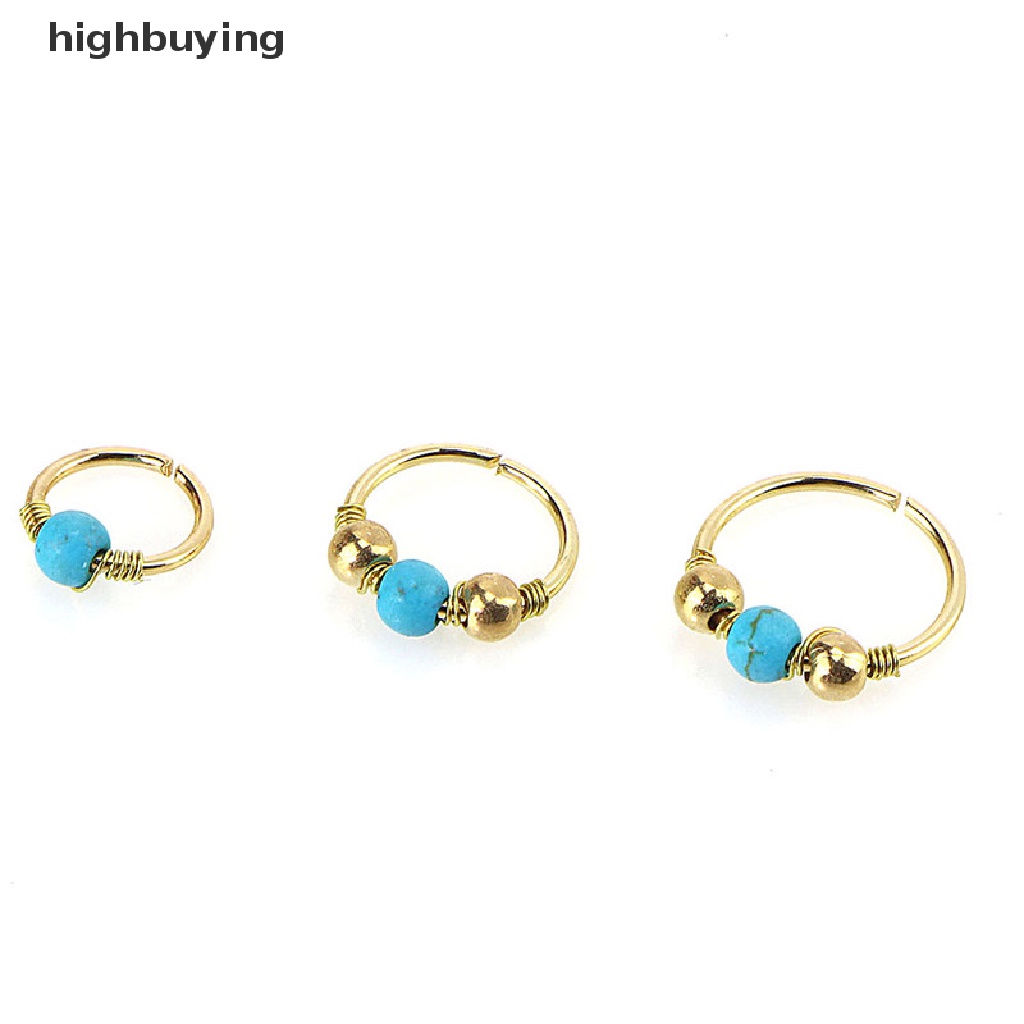 Hbid Anting Hoop Tindik Hidung Bahan Stainless Steel Hias Turquoise Untuk Wanita