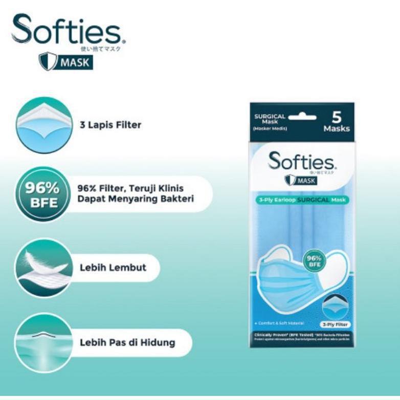 Softies Masker isi 5 Medis Masker Daily Earloop 3 Ply Masker anak Kemasan Sachet