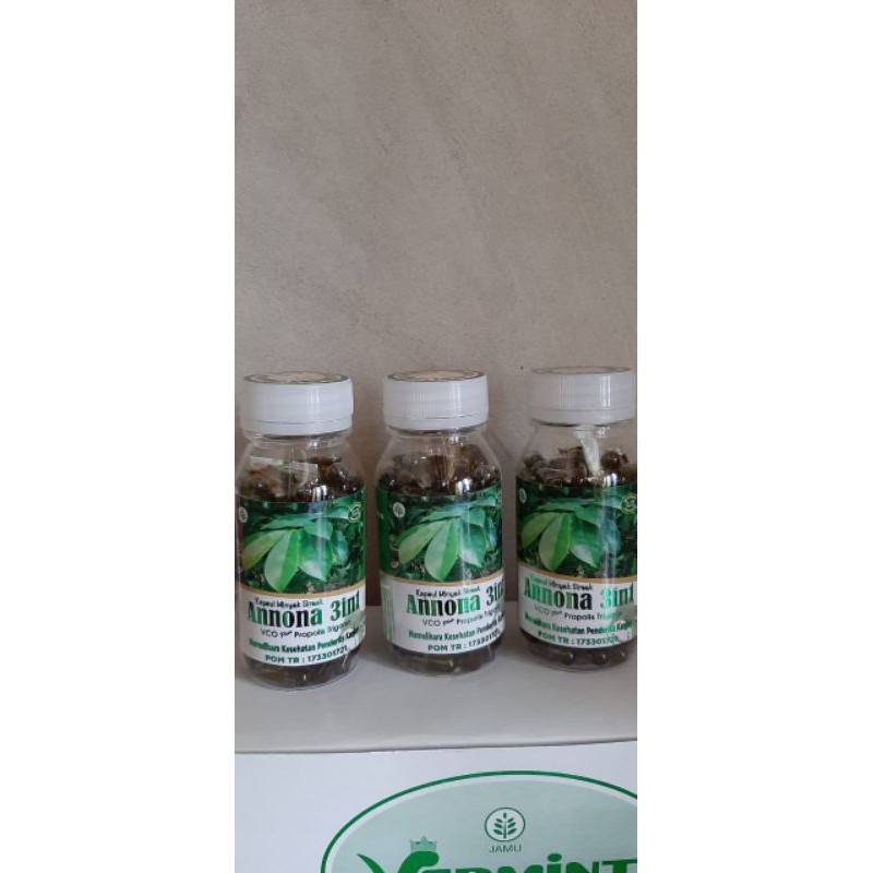 Kapsul Minyak Daun Sirsak Annona 3 in 1 VCO Plus Propolis Trigona Izin BPOM