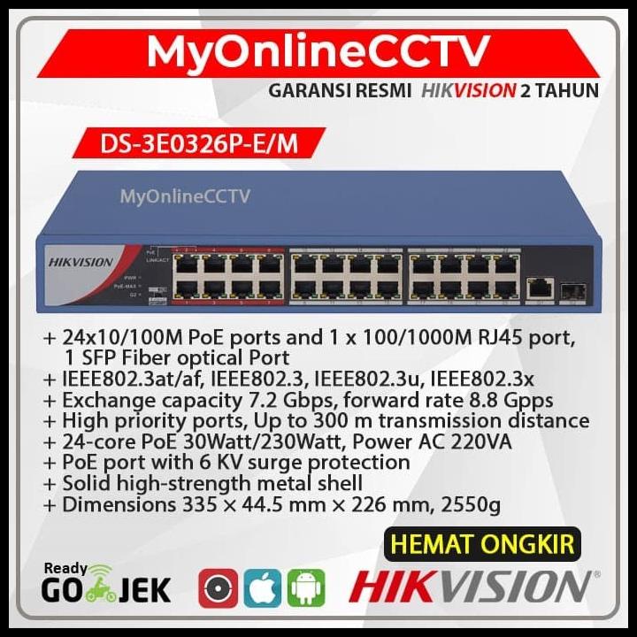 Hikvision Ds-3E0326P-E/M Poe Switch Hub 24+2 Resmi Garansi