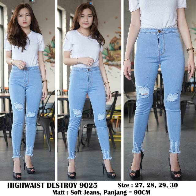 Celana Jeans Highwaist Destroy Distro Jeans Strech (Size 27-30)