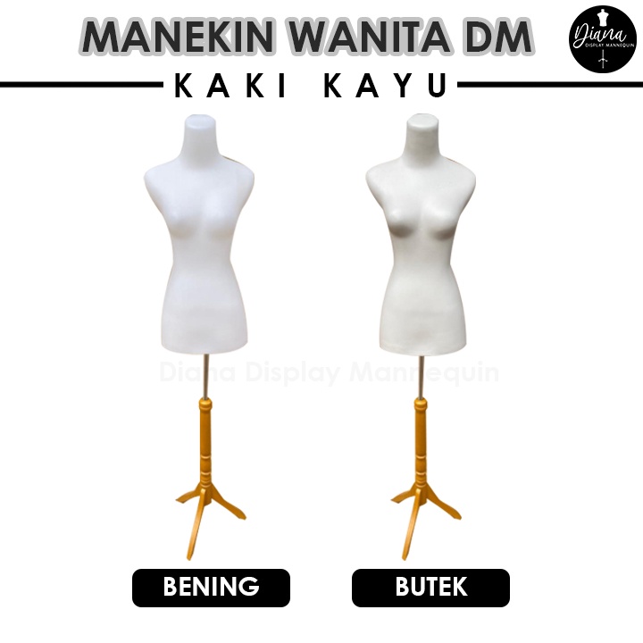 PATUNG MANEKIN DM WANITA DEWASA SETENGAH BADAN PLASTIK SET DENGAN KAKI KAYU KAKI BESI