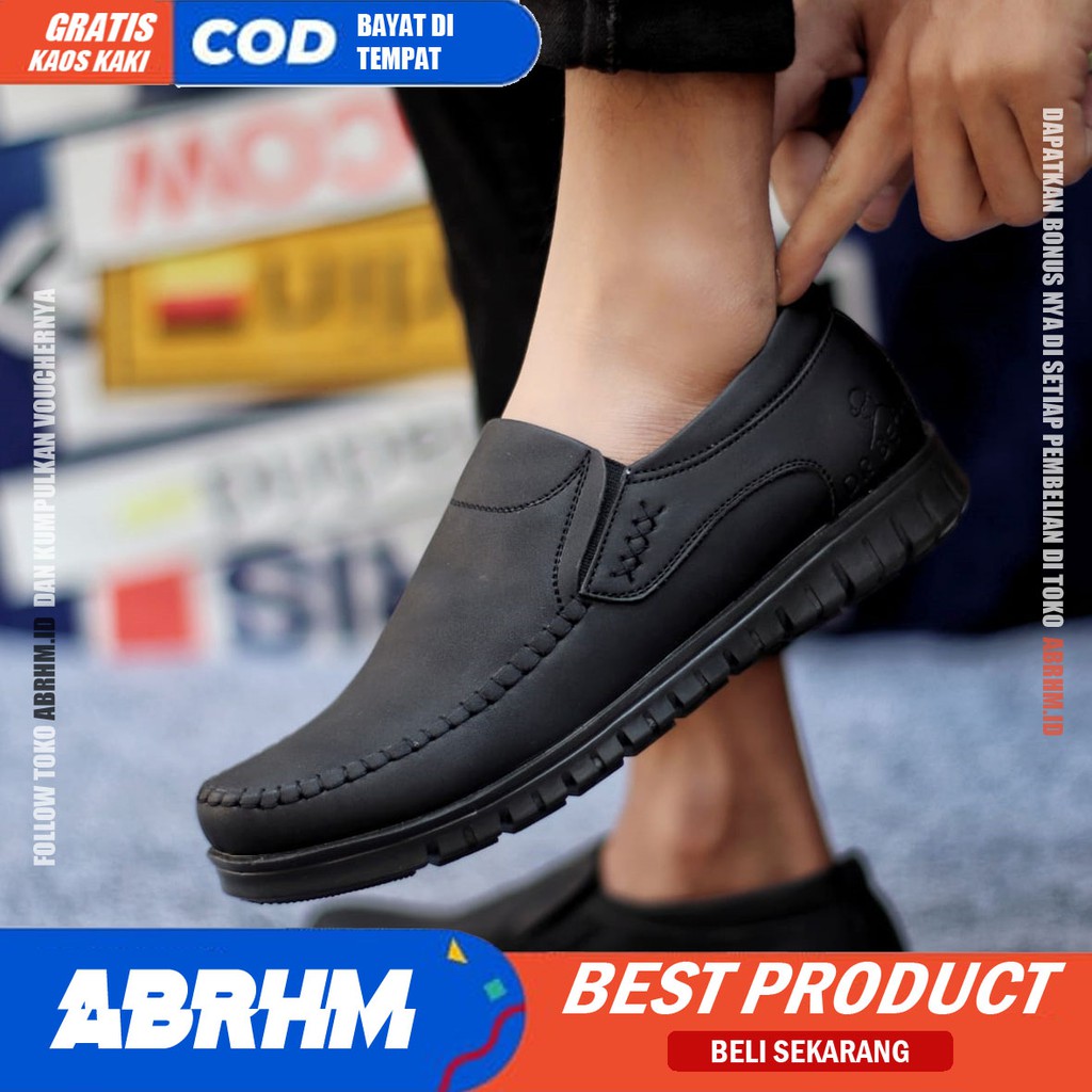 ABRHM x BLENO Sepatu Kasual Pria Sepatu Pria Casual Kulit Pu Ori Sepatu Slop Anti Slip Sepatu Cowo/Cowok Kerja Kantor Semi Formal Kuliah Kondangan Gaya keren Kekinian Murah Terlaris