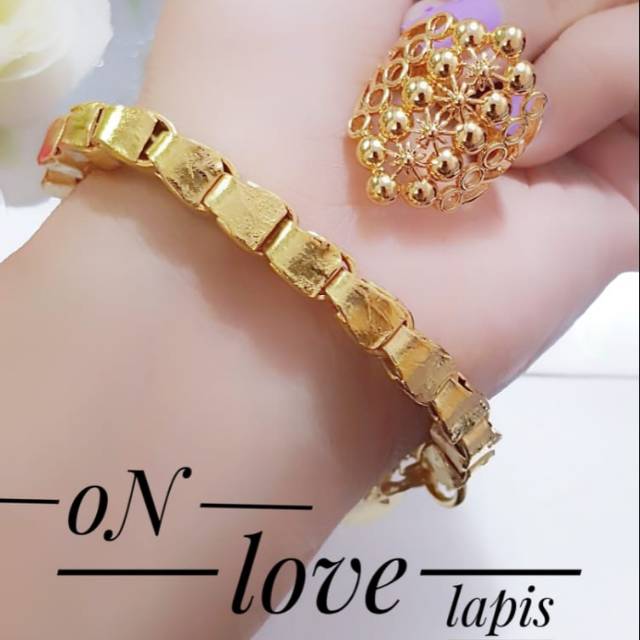 Xuping set gelang cincin kalung anting lapis emas 24k (anti iritasi dan tidak pudar) 2024