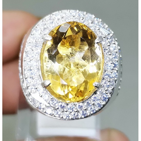 Cincin BATU AKIK ASLI Kinyang Kuning Bening Ring perak