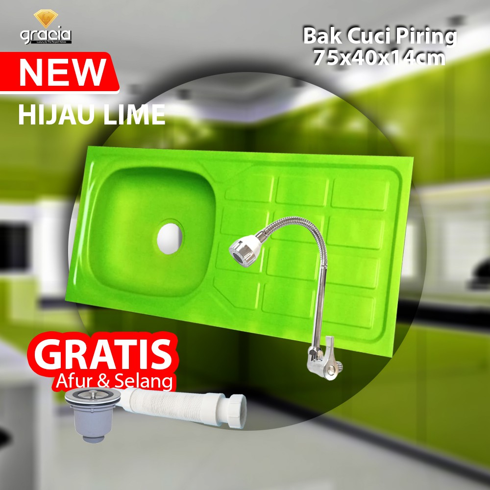 New Bak Cuci Piring Warna Hijau Kitchen Sink Stainless Steel Color Green 75 x 40 x 14 cm GRATIS AFUR &amp; SELANG INCLUDE KRAN ANGSA FLEXIBLE 1/2INCH