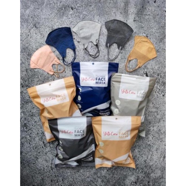 DB YB CARE PACK 50 - MASKER DUCKBILL Y&B CARE EARLOOP 3PLY GARIS WARNA