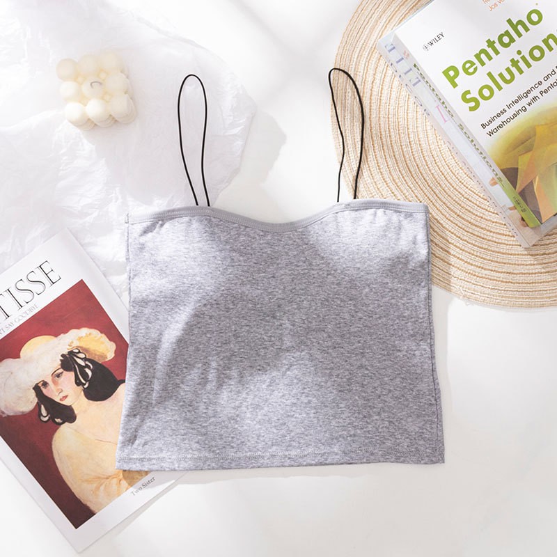 Feminin Tanktop Bra dengan Cup BH Singlet Atasan Wanita Import Murah-Abu Muda