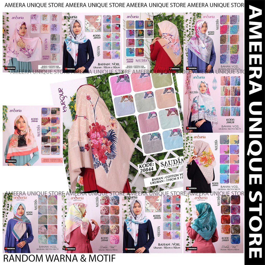  Saudia  PRINT Ansania Jilbab  Hijab Kerudung Scarf Segi  