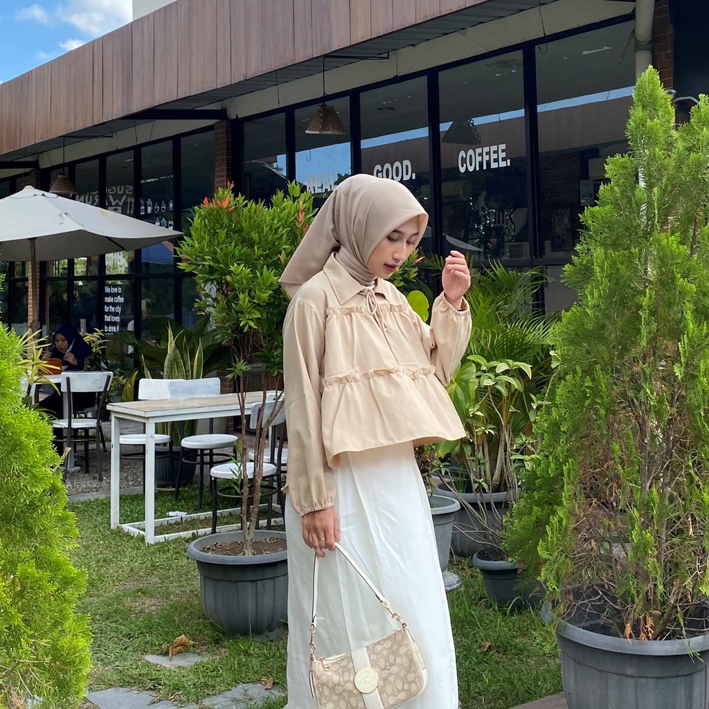 BEFAST - ZRX OOTD NELIAN / Baby Doll Shirt / Blouse Model Terbaru / Blouse Rample Casual / Atasan Lengan Panjang / Blouse Crop Kekinian Remaja Wanita / Fashion Wanita Kerja / Blouse Polos / Outfit Wanita Jalan-Jalan / Termurah