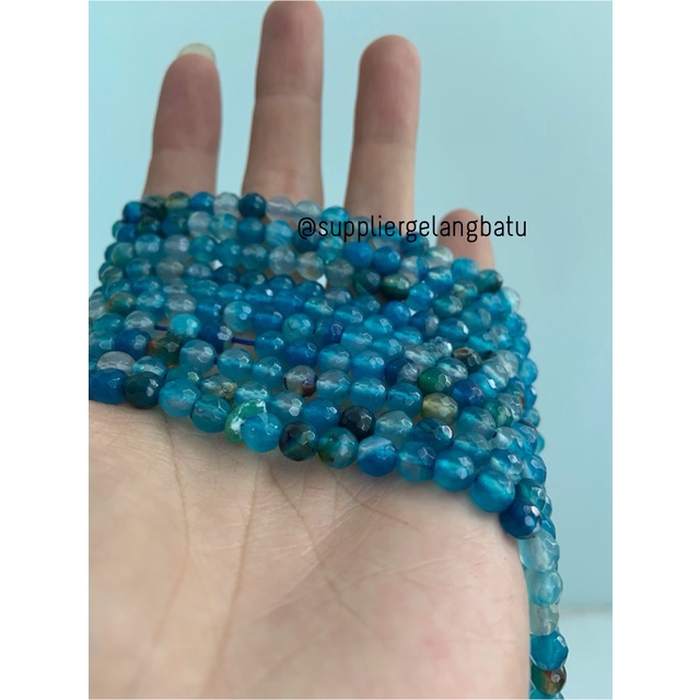 batu AQUAMARINE SERAT BIRU TUA FACETED BEADS 6mm cutting gelang kalung