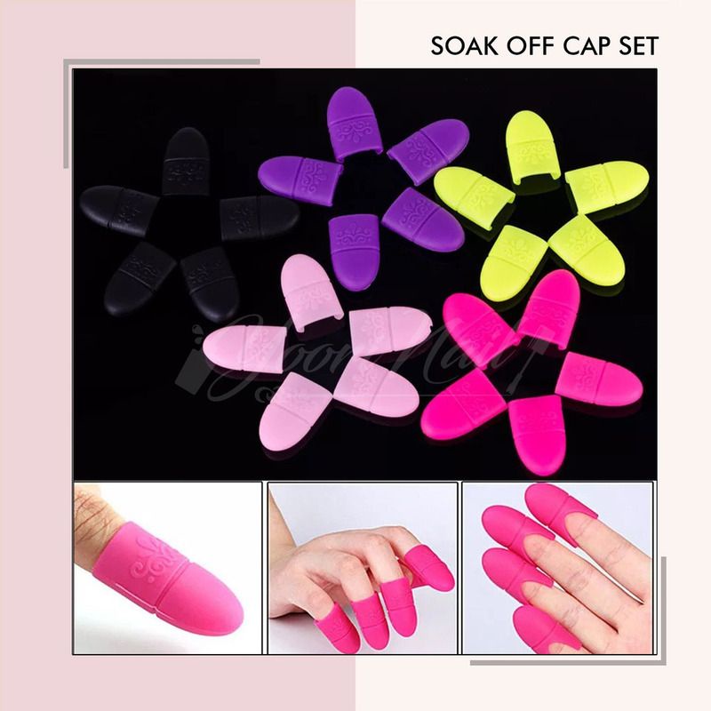 Silicon soak off cap pink black set 5pcs remover gel acrylic remover wrap