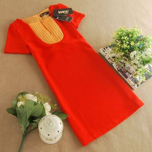 DS62 CLARA DRESS RED/ BAJU TERUSAN MERAH NATAL IMLEK WANITA IMPORT HONGKONG BANGKOK KOREA SALE