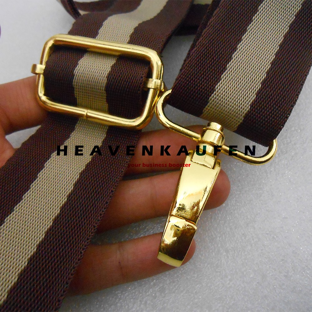 Strap Tas / Tali Selempang Tas Wanita Lebar 3,8 cm Coklat Strip Cream Kait Warna Gold Emas