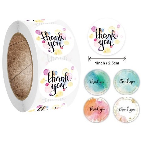 

TQ056 Per Pcs Sticker Label Tempel Thank You Colourful Bintik Letter Black D 2.5 Cm Seal Packing