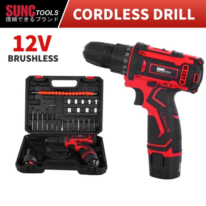 Cordless Drill Set 12V Mesin Bor Baterai Obeng Kunci Pas SUNC TOOLS