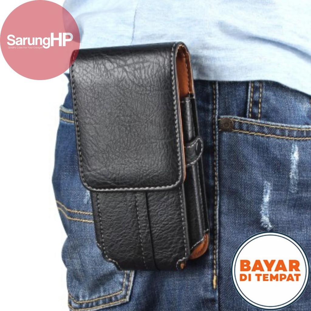 SARUNG HP Tas Pinggang Kulit Slot Kartu Carabiner 5 - 6,5 Inch Vertikal