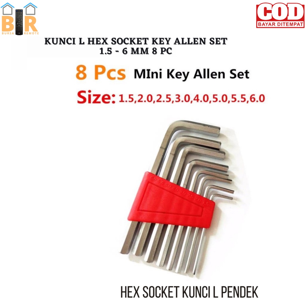 Set 8pcs ALLEN key KUNCI L HEX SOCKET SET 1.5 - 6mm