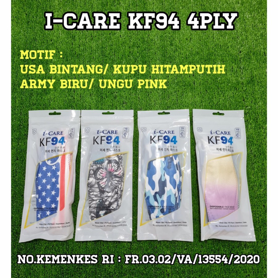 KF94 Motif Batik Dll Masker KF94 Icare 4ply Dewasa 4D Earloop isi 10pcs Kemasan Sachet - Big Plaza