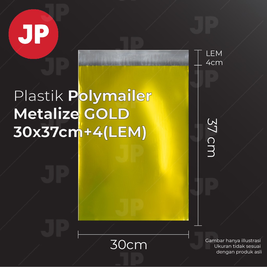 Plastik Packing Polymailer Metalize GOLD Uk 30x37cm+4(LEM) 1 Pack isi 50