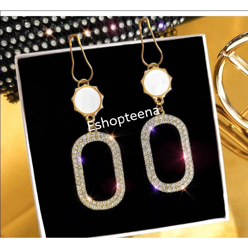 A197 Anting hijab juntai oval full diamond gold