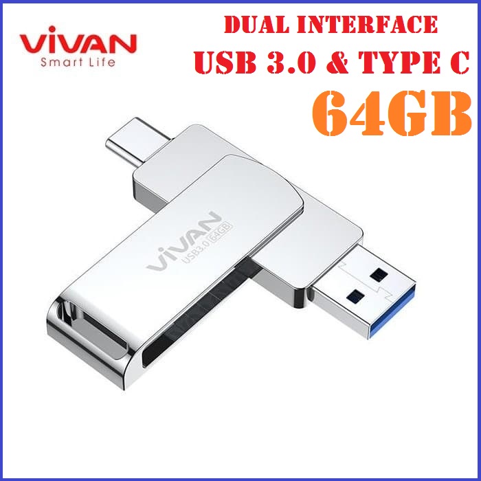 Flashdisk Vivan 64gb VOC164 OTG Type C Dan USB 3.0 Dual Interface