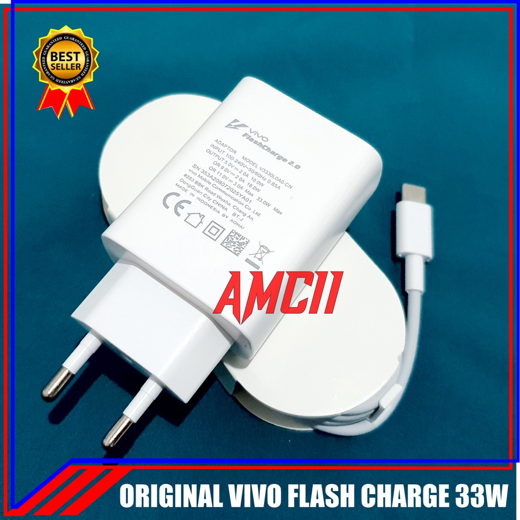 Charger Vivo Y53s ORIGINAL 100% FlashCharge 2.0 Type C 33 Watt