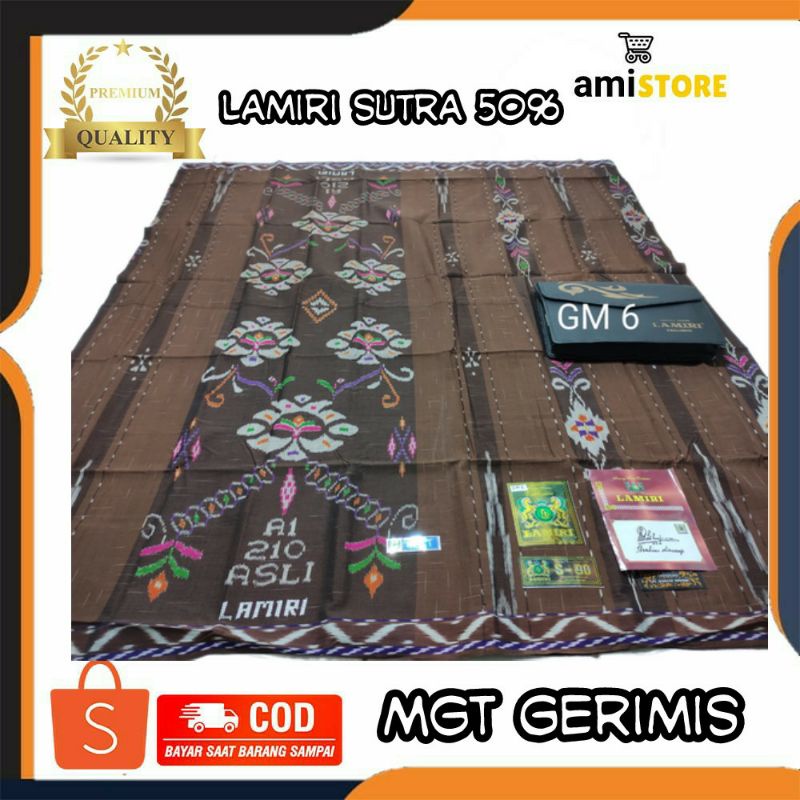 SARUNG LAMIRI SUTRA 50 PERSEN MOTIF MGT GERIMIS LENGKAP TAS TERBARU