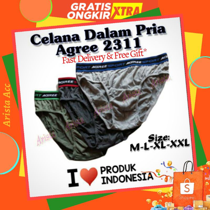 Isi 3pcs CELANA DALAM AGREE 2311 (CD AGREE 2311) BAHAN NYAMAN BUAT AKTIFITAS