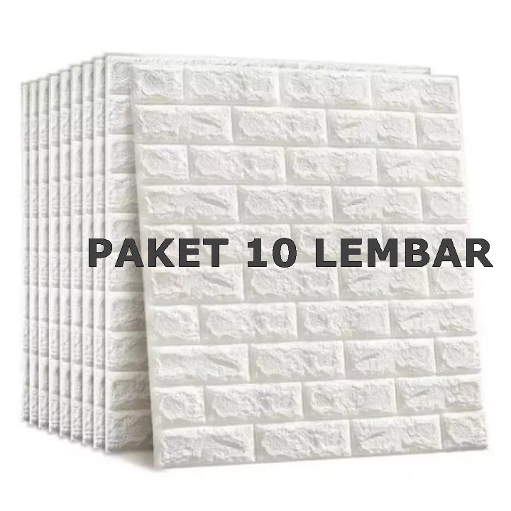 PROMO PAKET 1 SET ISI 10 PCS WALLPAPER DINDING 3D FOAM PUTIH BATU BATA UKURAN 70X38 Wallpaper 3D Modern -TERMURAH