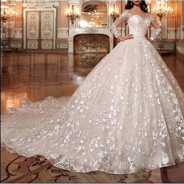 LUWEIYA 2020 New Fashion Muslim A Line Wedding Dress Modest Long Sleeve Wedding Dresses Bridal Gown