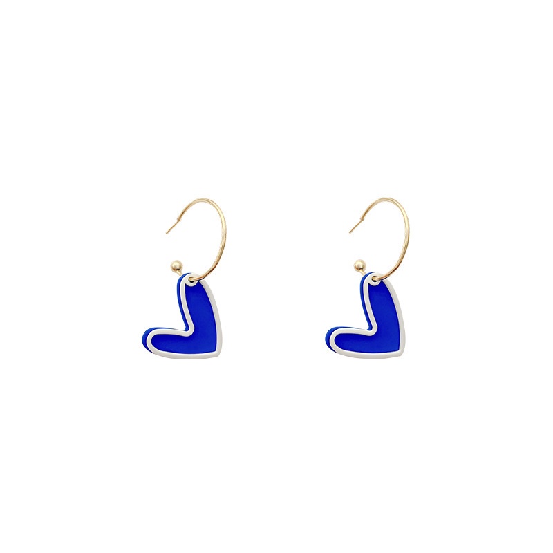 Anting Tusuk Motif Hati Warna Biru Kontras Untuk Wanita